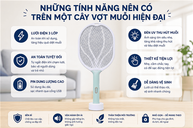 Những Tính Năng Nên Có Trên Một Cây Vợt Muỗi Hiện Đại 