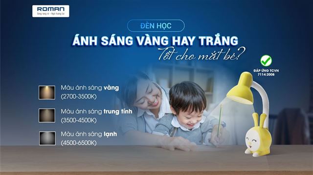 Đèn học ánh sáng vàng hay trắng tốt cho mắt bé?