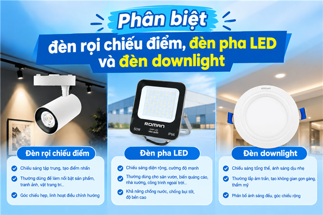 Phân Biệt Đèn Rọi Chiếu Điểm, Đèn Pha Led Và Đèn Downlight