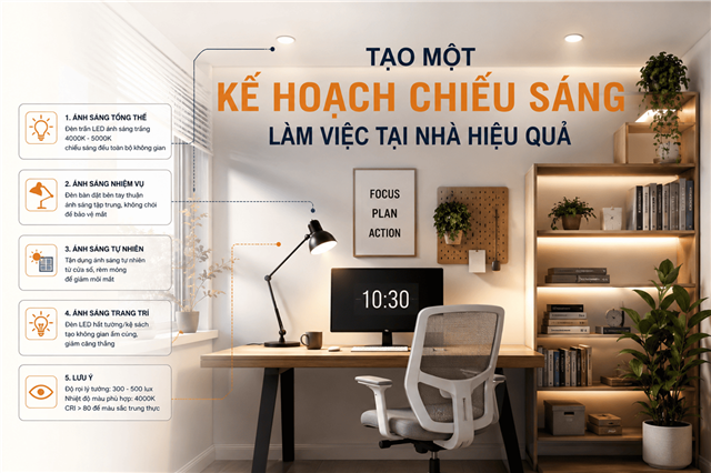 Tạo Một Kế Hoạch Chiếu Sáng Làm Việc Tại Nhà Hiệu Quả