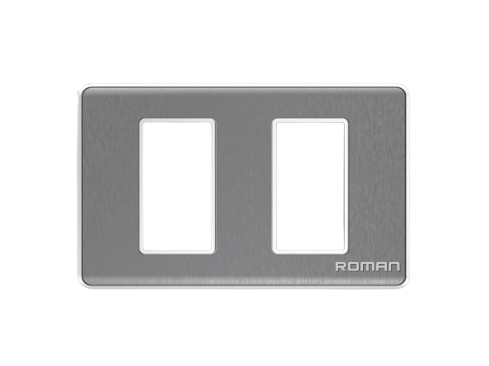 GA- Mặt 2 lỗ ngang xước sơn màu ghi xám, khung viền mạ bạc bóng GA02N-GB