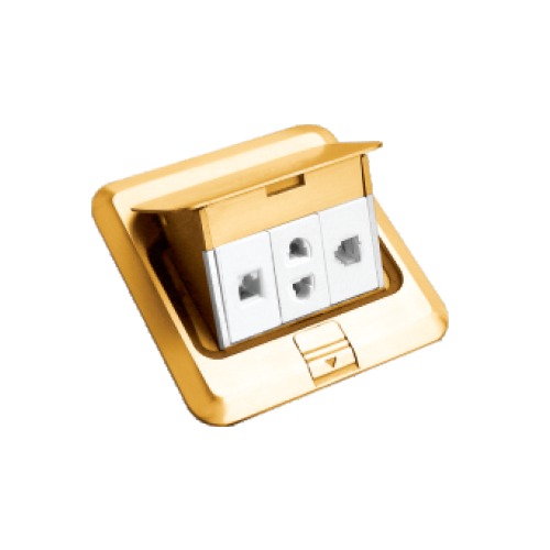 Ổ cắm âm sàn ổ đơn 2 chấu + 1 hạt điện thoại + 1 Hạt mạng